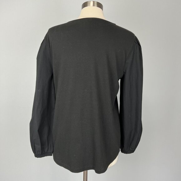 Chicos Womens Embellished Flower Puff Sleeve Top Beaded Black Cotton size Large - Picture 6 of 13